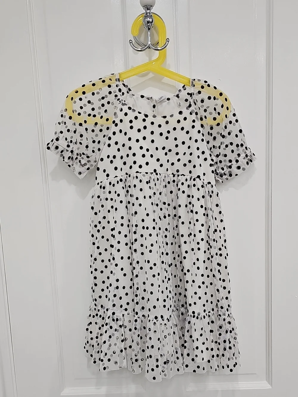 GAP White Dress with Black Polka Dots and Ruffle Hem
